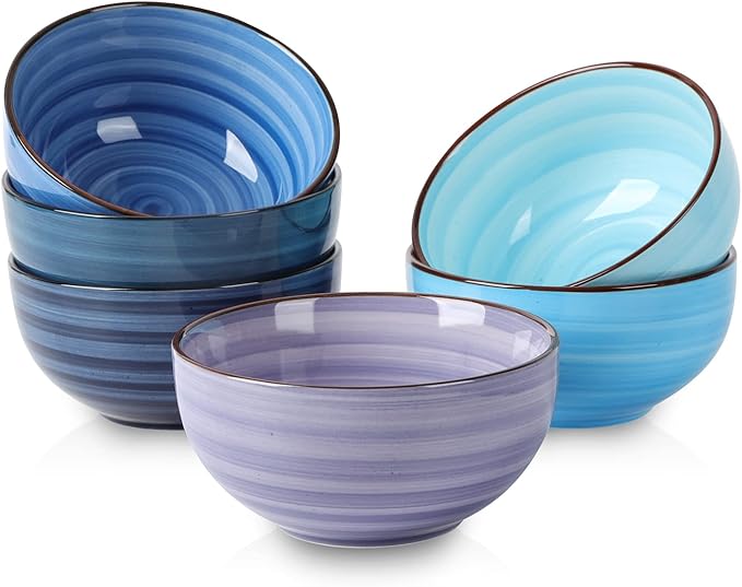 Selamica Ceramic 12 Oz Dessert Bowls Set, Small Bowls for Kitchen, 4.7 Inch Ice Cream Bowls for Snack Side Dishes Dips, Microwave Dishwasher Safe, Set of 6, Gradient Blue