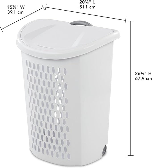 (1-Pack) Wheeled Laundry Basket - 135 Liters Large Capacity - White Plastic with a Cover and Extendable Handle, Suitable for Homes, Dormitories,Laundry Rooms and Apartments.