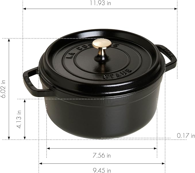 STAUB Cast Iron Dutch Oven 4-qt Round Cocotte, Made in France, Serves 3-4, Matte Black