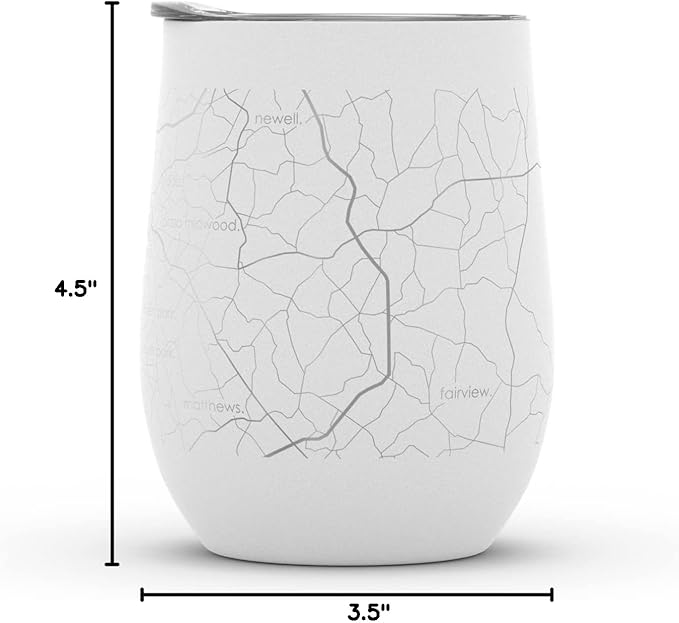 Well Told Engraved Charlotte North Carolina Map Insulated Wine Tumbler, Etched Stainless Steel Wine Tumbler (12 oz, White) City Map Insulated Tumbler, Custom Insulated Tumbler, Outdoor Drinkware