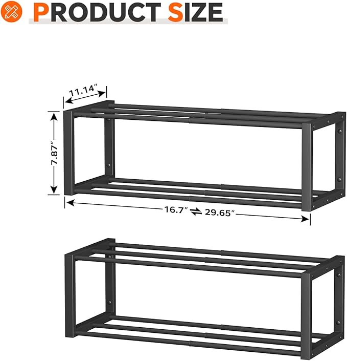 Homeiju Hanging Shoe Organizer,2 Pack Wall Mounted Shoe Rack Holds 12 Pairs,Space Saving Metal Wall Shoe Rack,Hanging Shoe Rack Shoe Holder for Small Space,Entryway,Closet,RV,Camper(Black
