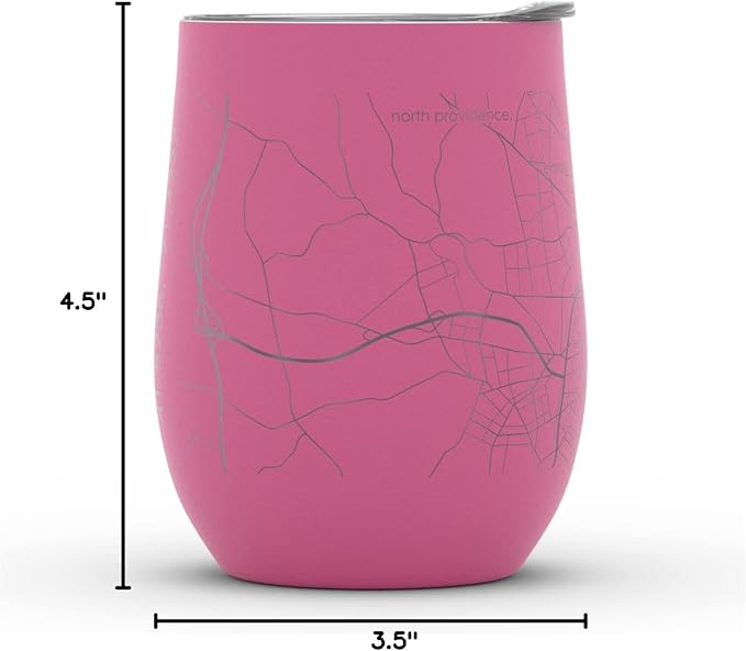Well Told Engraved Providence Rhode Island Map Insulated Wine Tumbler, Etched Stainless Steel Cup (12 oz, Sunset Pink) City Map Insulated Tumbler, Custom Insulated Tumbler, Outdoor Drinkware