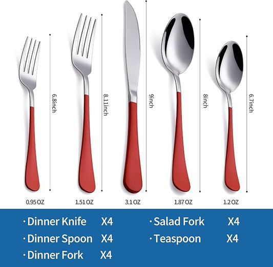 Red Silverware Set 20 Piece 18/0 Stainless Steel Flatware Red Handle Cutlery Set Service for 4 Fork Knife Spoon Set Mirror Finish Dishwasher Safe