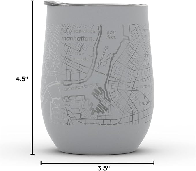 Well Told Engraved New York City Map Insulated Wine Tumbler, Etched Stainless Steel Cup (12 oz, Dockside Gray) City Map Insulated Tumbler, Custom Insulated Tumbler, Outdoor Drinkware