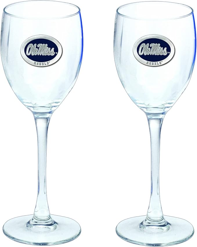 Heritage Pewter Ole Miss Rebels Glass Goblets β Set of 2 | 12 OZ Goblet Wine Glasses | Expertly Crafted Pewter Glass
