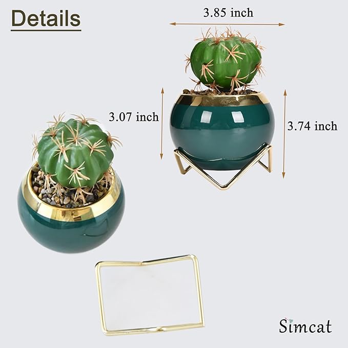 Simcat Succulent Pots with Drainage and Stands Mini Ceramic Flower Pot 4 Cactus Planter Pots Modern Round Succulent Plant Pots for Home Office Desktop Windowsill Décor (Patterned,4)