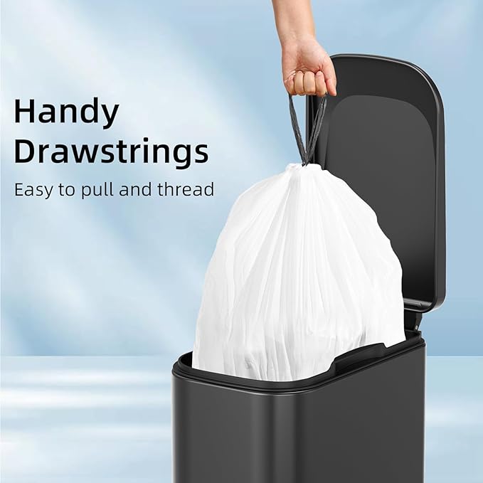 120 Counts 1.6 Gallon Mini Drawstring Trash Bags, Small Garbage Bags by KSSKSS, Code a fit 4.5-8 Liter, 1.2-2 Gal, White Trash Bin Liners for Home Office Kitchen Bathroom Bedroom