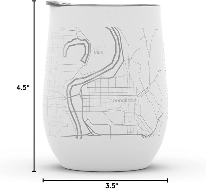 Well Told Engraved Omaha Nebraska Map Insulated Wine Tumbler, Etched Stainless Steel Wine Tumbler (12 oz, White) City Map Insulated Tumbler, Custom Insulated Tumbler, Outdoor Drinkware
