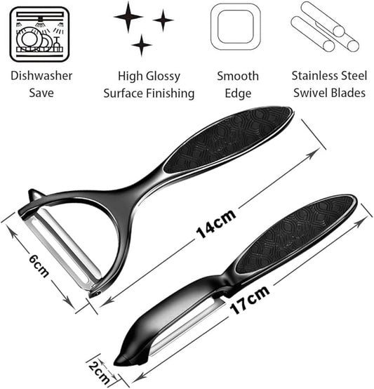 Vegetable Peeler, Potato Peelers for Kitchen Stainless Steel Multi-function Set Fruit Peeler For Kitchen and Household Tools Y & I Shape Swivel Blades with 2 Orange Citrus Peelers(Black)