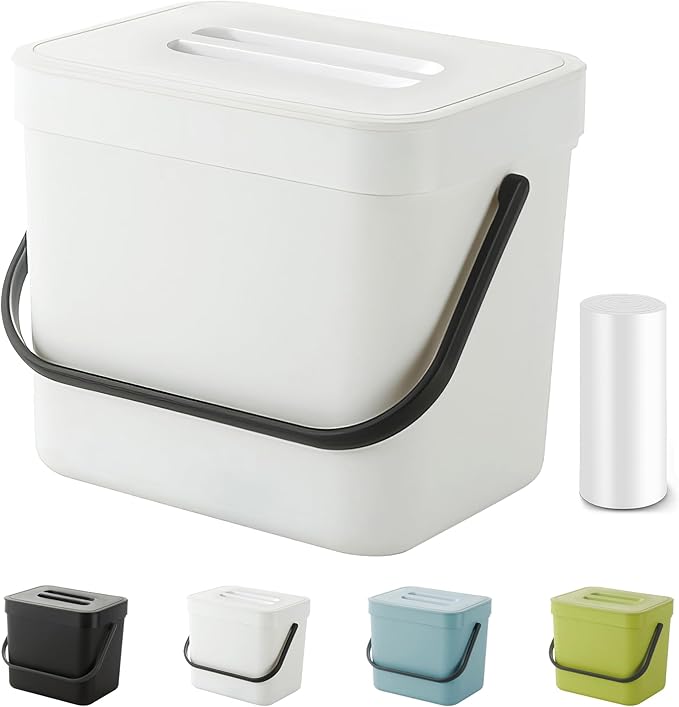 Kitchen Compost Bin - 1.8 Gallons Hanging Trash Can with Lid for Kitchen Cabinet Door, Under Sink, Wall Mounted Waste Bin for Bathroom, 7L(White)