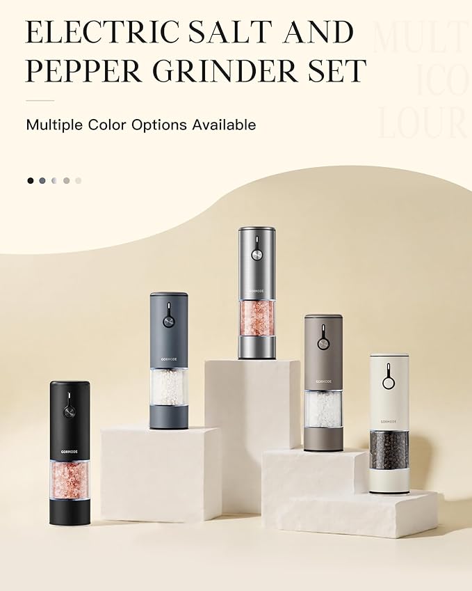 Stainless Steel Rechargeable Electric Salt and Pepper Grinder Set, USB Charging with Dust Cover, 6 Adjustable Grinding Modes + LED Light 2pack,Brown
