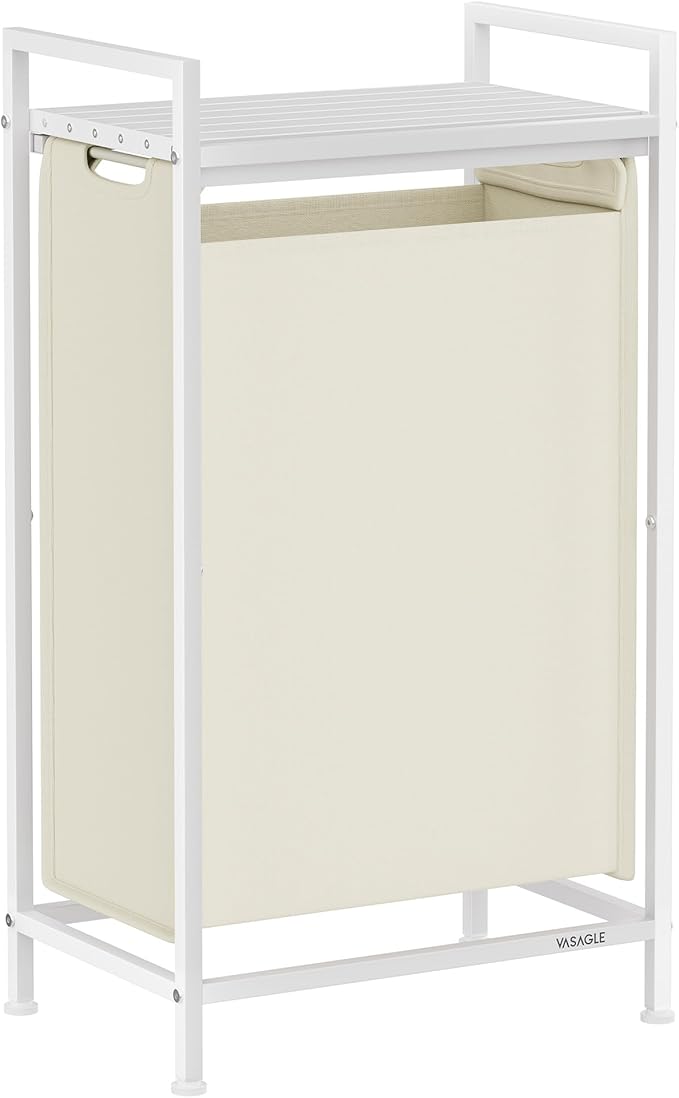 VASAGLE Laundry Hamper, Laundry Basket, Laundry Sorter with a Pull-Out and Removable Bag, Shelf, Metal Frame, 12.4 Gallons (47 L), 16.5 x 11 x 29.5 Inches, Cream White and Cloud White UBLH001W01