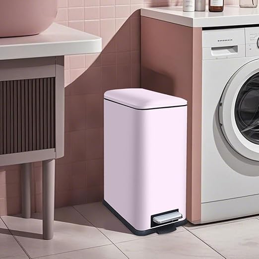16.7L/ 4.4 Gallon Rectangular Slim Kitchen Trash Can with Removable Inner Bucket, Soft Close lid, Stainless Steel Step Pedal Garbage Can for Bathroom, Kitchen, Home Office, Pink