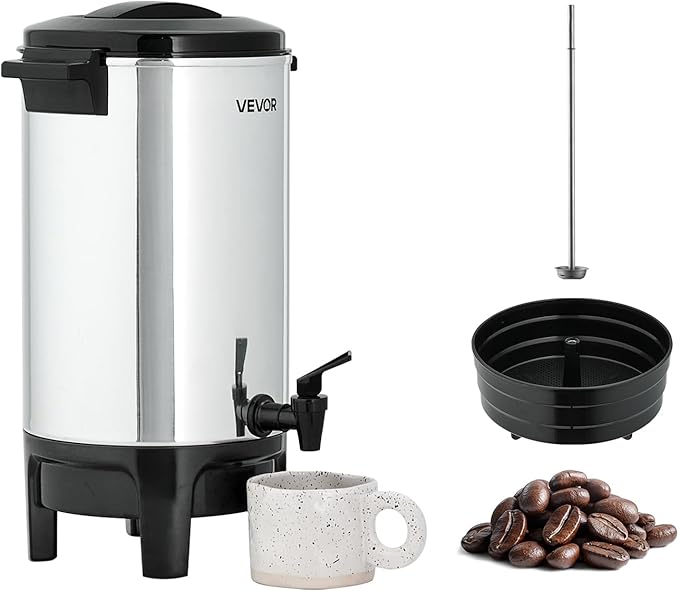 VEVOR Commercial Coffee Urn, 30 Cup 4.5 L Hot Beverage Dispenser with Dripless Faucet, Quick-Brewing Commercial Coffee Maker, Automatic Temperature Control, for Catering, Party, Church & Restaurant