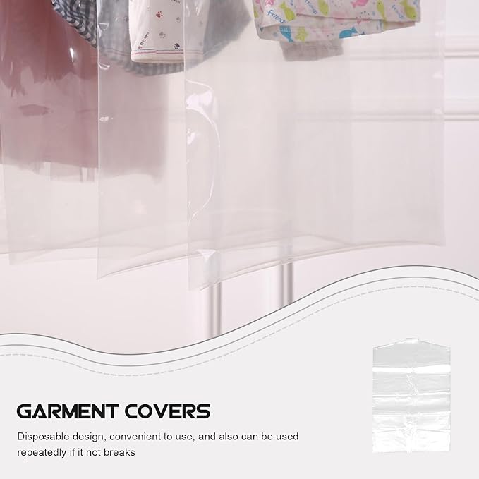 VICASKY 50pcs Transparent Garment Bags for Clothes Breathable Dry Cleaning Hanging Covers with Pre-formed Hanger Dustproof Storage for Home and Clothing Stores