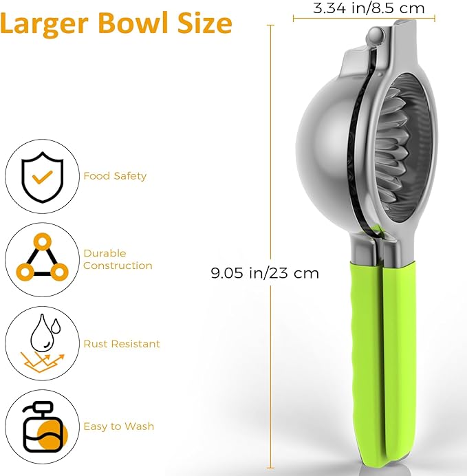 Lemon Squeezer Stainless Steel - Premium Quality, Heavy Duty Solid Metal Squeezer Bowl - Large Manual Citrus Press Juicer and Lime Squeezer (Green)