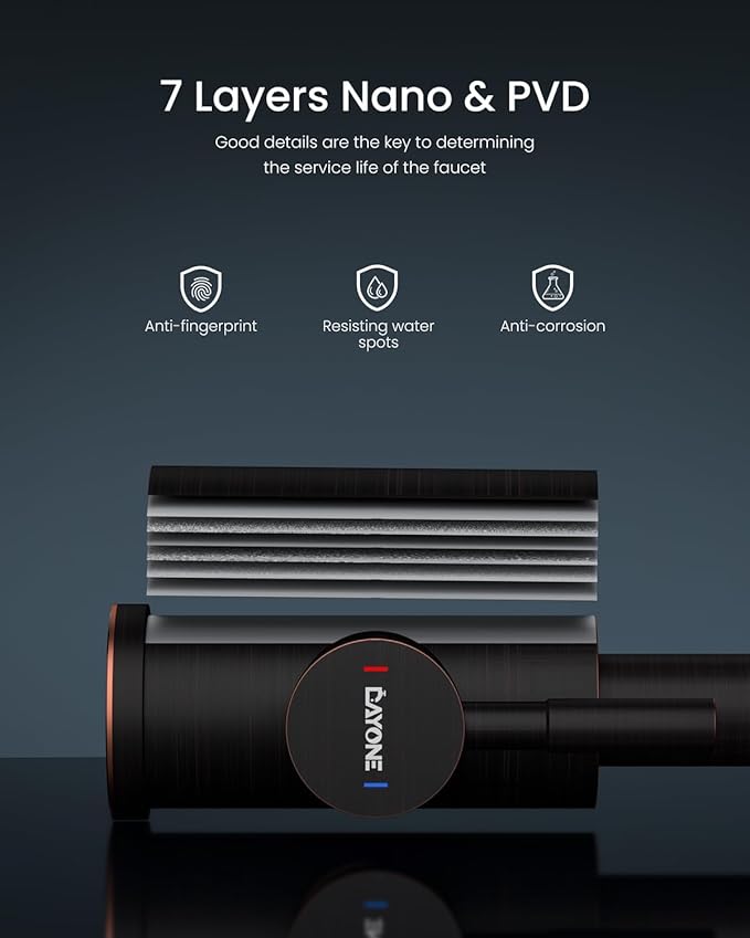 DAYONE Touchless Bronze Kitchen Sink Faucet with Pull Down Sprayer and Soap Dispenser, Oil Rubbed Brown 3 Modes Motion Sensor Hands-Free Single Handle Touch Faucet for Kitchen Sink High Arc