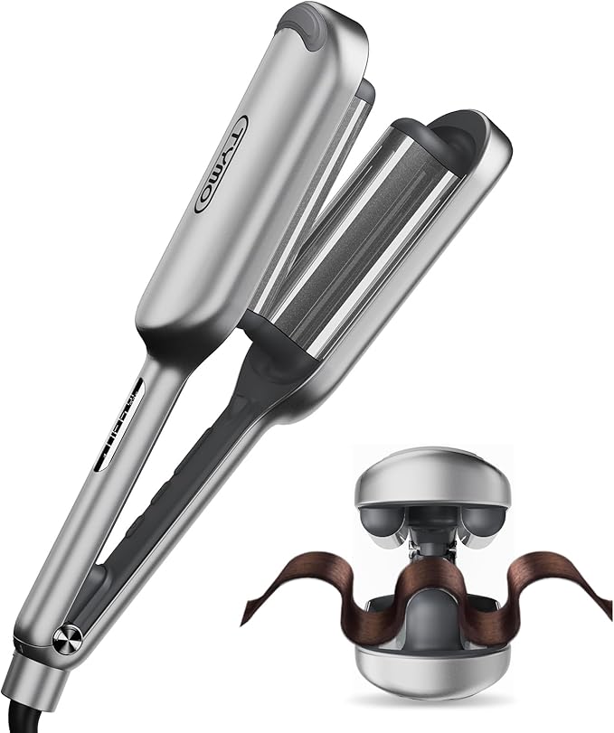 Curling Iron Hair Crimper Waver - TYMO ROVY Beach Waves Curling Wand, Ionic Deep Waver Hair Curler Tool with Ceramic 3 Barrel for Women, Dual Voltage, Anti-Scald, Easy to Use, Grey, 1.25 Inch