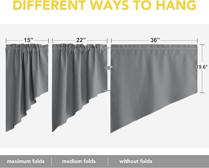 NICETOWN Swag Curtains for Kitchen, Blackout Rod Pocket Small Window Tiers Tailored Scalloped Valances for Bedroom (Set of 2, 36 inches by 36 inches Each Panel, Silver Grey)
