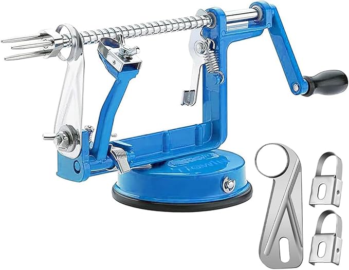 Apple Peeler Corer, Long lasting Chrome Cast Magnesium Alloy Apple Peeler Slicer Corer with Stainless Steel Blades and Powerful Suction Base for Apples and Potato(Lake Blue)