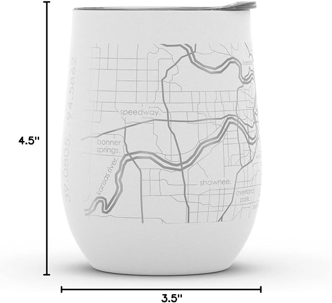 Well Told Engraved Kansas City Missouri Map Insulated Wine Tumbler, Etched Stainless Steel Wine Tumbler (12 oz, White) City Map Insulated Tumbler, Custom Insulated Tumbler, Outdoor Drinkware