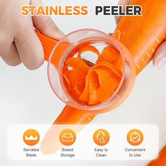 Peeling Knife With Storage Boxs, New with Box Storage Kitchen Special Fruit Peeler, Double sided Stainless Steel Peeler, Fruit Vegetable Peeler with Container (1PC Orange)