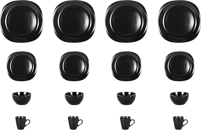 Stoneware Square 16pc Dinnerware Set, Matte Black