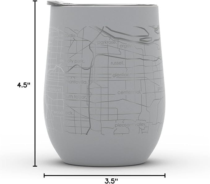 Well Told Engraved Portland Oregon Map Insulated Wine Tumbler, Etched Stainless Steel Cup (12 oz, Dockside Gray) City Map Insulated Tumbler, Custom Insulated Tumbler, Outdoor Drinkware
