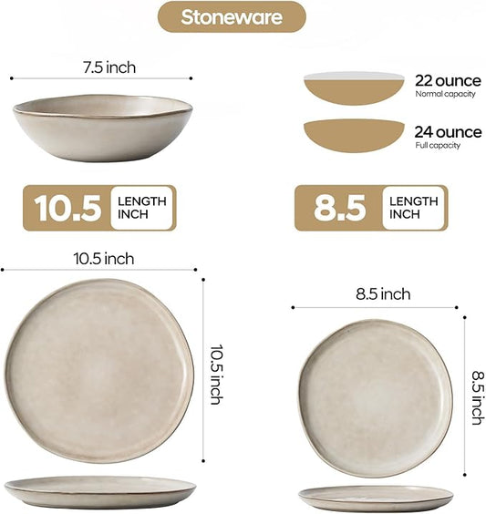 Bestone 12 Piece Round Kitchen Dinnerware Sets,Plates and Bowls sets,Dishes, Plates, Bowls, Dish Set, Chip Resistant Ceramic Dinnerware Set, Dishwasher/Microwave Safe,Service for 4,Brown