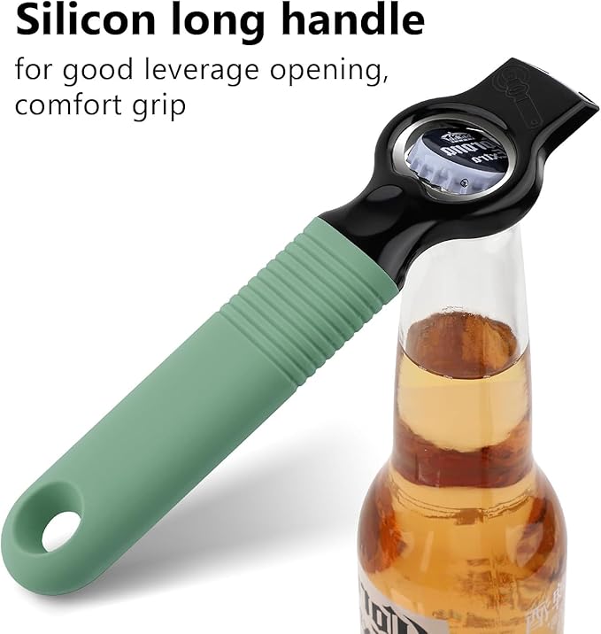 2-Pack Magnetic Beer Bottle Opener & Soda Can Opener, 2-in-1 Bottle Opener and Can Tab Opener Tool for Bartender, Long Nails, Arthritis, Silicone Handle with Build in Magnet - Light Green
