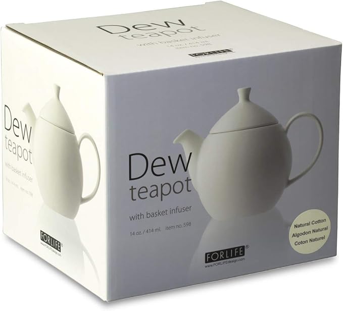 FORLIFE Dew Teapot with Basket Infuser, Natural Cotton, 32 oz/946ml