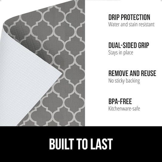 GORILLA GRIP DripGuard Shelf Liner, Non Adhesive Drawer and Kitchen Cabinet Protector, Slip Resistant BPA Free Smooth Surface Plastic Liners for Cabinets, Bathrooms, Closets, 17.5x120 Inch, White Gray