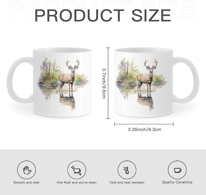Coffee Mugs Deer Pattern Ceramic Latte Mug with Handle 11 OZ for Men Women for Latte Cappuccino Cocoa Milk Dishwasher & Microwave Safe