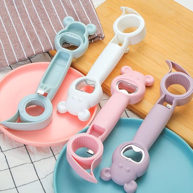 New 4 in 1 Multi Function Can Opener Bottle,Multi Kitchen Tool for Jelly Jars,Wine, Beer and other,Bottle Opener to Protect the Nail Use for Children,Elderly and Arthritis Sufferers (2Pcs)