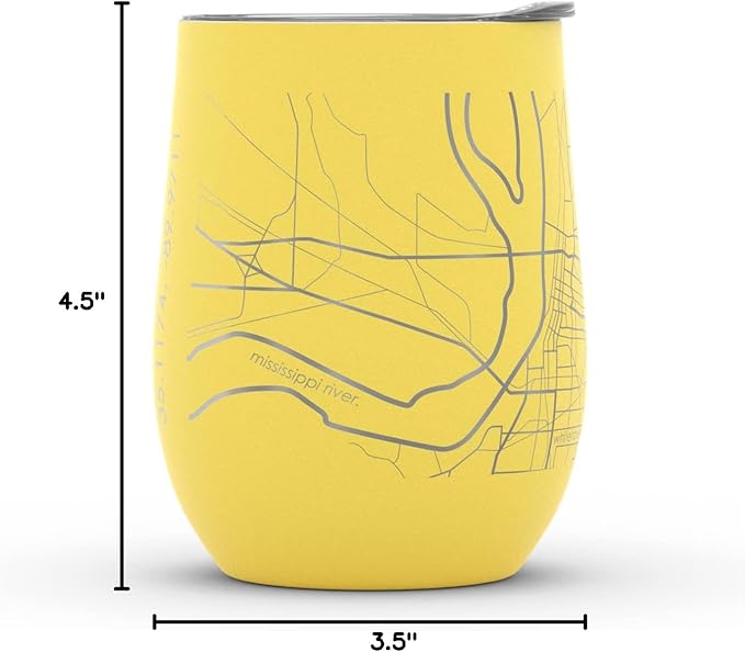 Well Told Engraved Memphis Tennessee Map Insulated Wine Tumbler, Etched Stainless Steel Cup (12 oz, Sunrise Yellow) City Map Insulated Tumbler, Custom Insulated Tumbler, Outdoor Drinkware