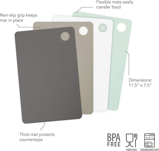 Tovolo Small Flexible Cutting Board Mats For Slicing, Cutting, Chopping & Food Meal Prep, Set of 4, Assorted (61-33597)