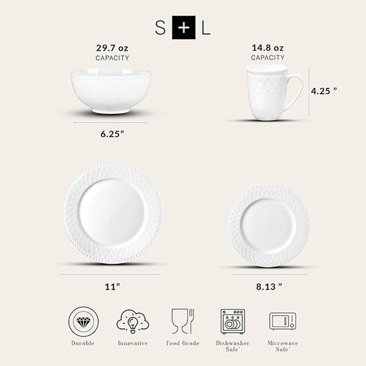 Stone Lain Alexandria 16-Piece Dinnerware Set Bone China, White