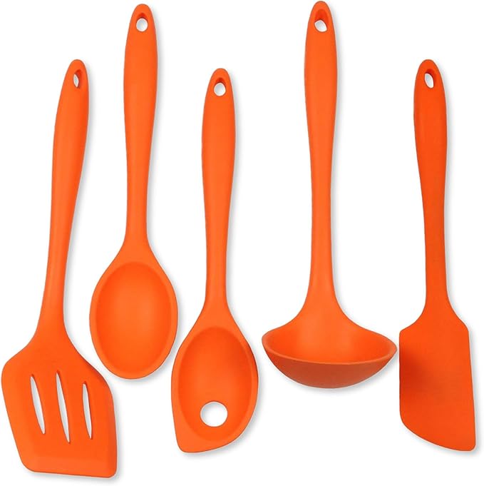 Chef Craft Premium Silicone Kitchen Tool and Utensil Set, 5 Piece, Orange
