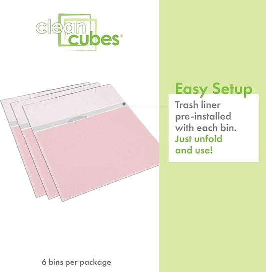 13 Gallon Disposable Pop-Up Trash Cans (6-Pack) with Fitted Bags – Foldable Garbage & Recycling Bins for Parties, Events & Kitchen (Pink, 17" H x 13.5" W x 10" D)