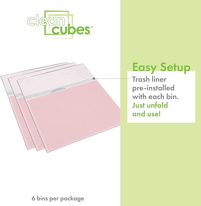 13 Gallon Disposable Pop-Up Trash Cans (6-Pack) with Fitted Bags – Foldable Garbage & Recycling Bins for Parties, Events & Kitchen (Pink, 17" H x 13.5" W x 10" D)
