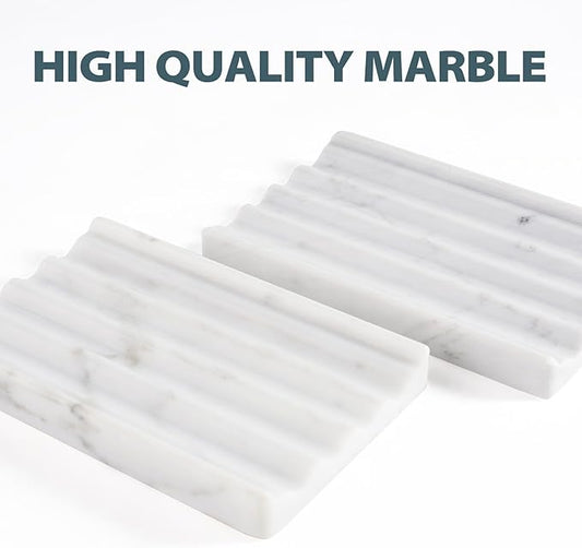 Soap Holder, Marble Soap Dish for Shower, Bar Soap Holder with Water Ripple Design, Easy Cleaning Soap Saver for Kitchen Sink,Bathroom, Executive Italian Natural Stone Soap Tray(Bianco Carrara)