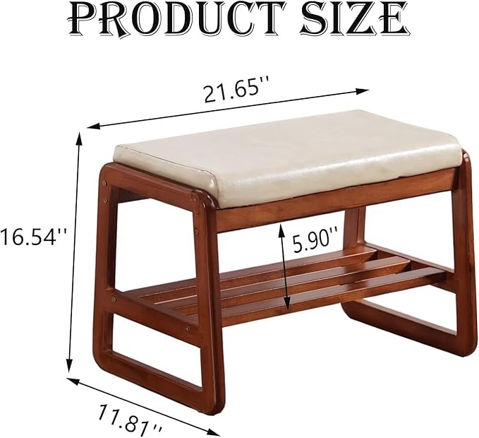 Shoe Rack Bench, Solid Wood Entryway Bench, Shoe Storage with Cushion Seat for Entry, Hallway (Beige-21.65")