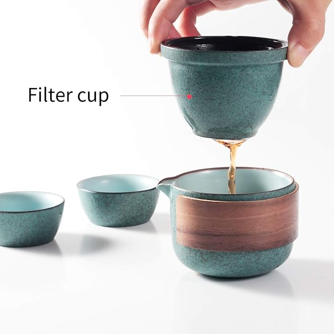 Mini Travel Ceramic Tea Pot Set Chinese Kung Fu Teapot, 1 Pot 2 Cups Porcelain Teacup with Tea Infuser Portable Bag for Outdoor Picnic Hotel