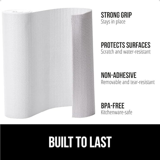 GORILLA GRIP Slip Resistant Drawer and Shelf Liner 2 Pack, Non Adhesive Water Resistant, Easy Clean and Trim, Smooth Surface Liners for Kitchen Cabinet, Shelves, Drawers, Pantry, 12 in x 20 FT, White