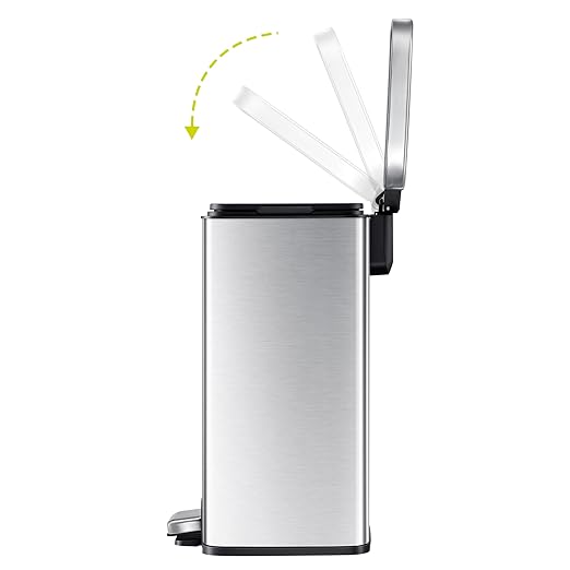 EKO Madison 12L / 3.2 Gal Bathroom Trash Can with Lid and Removable Inner Basket, Rectangular Small Step Trash Can, Brushed Stainless Steel