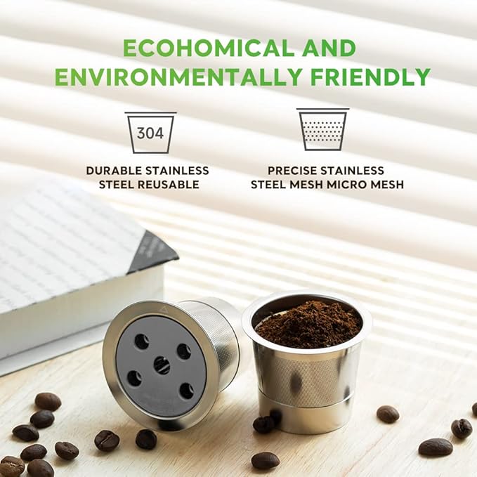 Stainless Steel Reusable K Cups for K eurig Supreme & Supreme Plus, Five Hole Universal K-eurig Reusable Refillable Coffee Pod Filter with Replacement Rubber O-ring