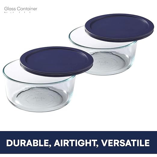 Wood Grip - Lids for Pyrex and Anchor Round Glass Containers - Lids for Pyrex Glass Containers - Replacement Lids (Blue, 2 Cups, 4 Pack)