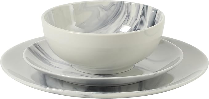 Gibson Home Cloudlight 12 Piece Plates and Bowls Dishes Blue and White - Decorated Porcelain Ceramic Dinnerware Set - Service for 4