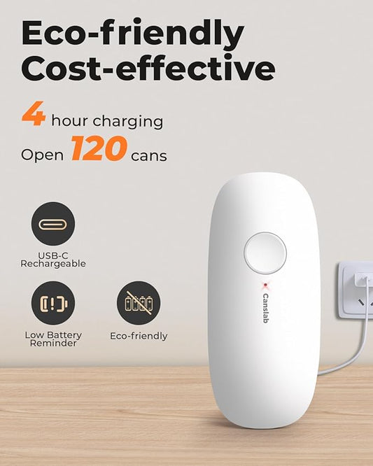 Canslab Ultrablde SE - USB Rechargeable Electric Can Opener for Kitchen for Seniors with Arthritis- Cordless Battery Powered Automatic, Side Cut, Smooth Edge, Handsfree, for Small or Large Cans, White