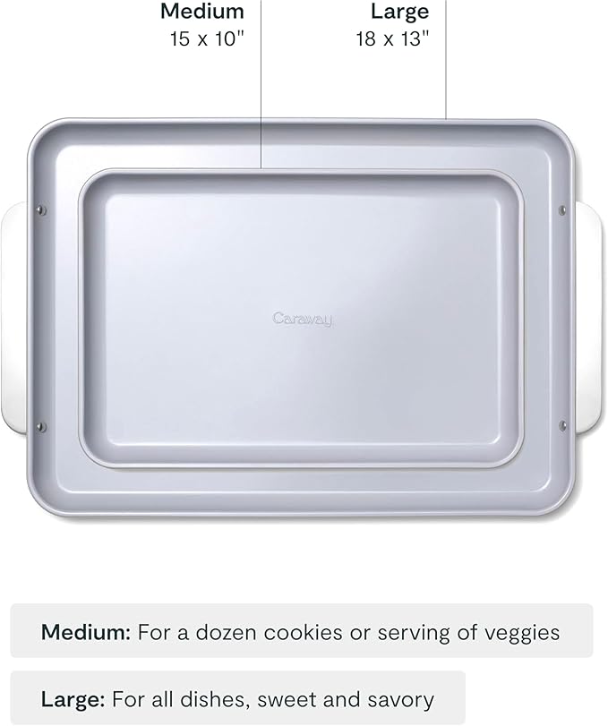 Caraway Non-Stick Ceramic Baking Sheet Duo - Naturally Slick Ceramic Coating - Non-Toxic, PTFE & PFOA Free - 18 x 13" Large & 15 x 10" Medium - Navy